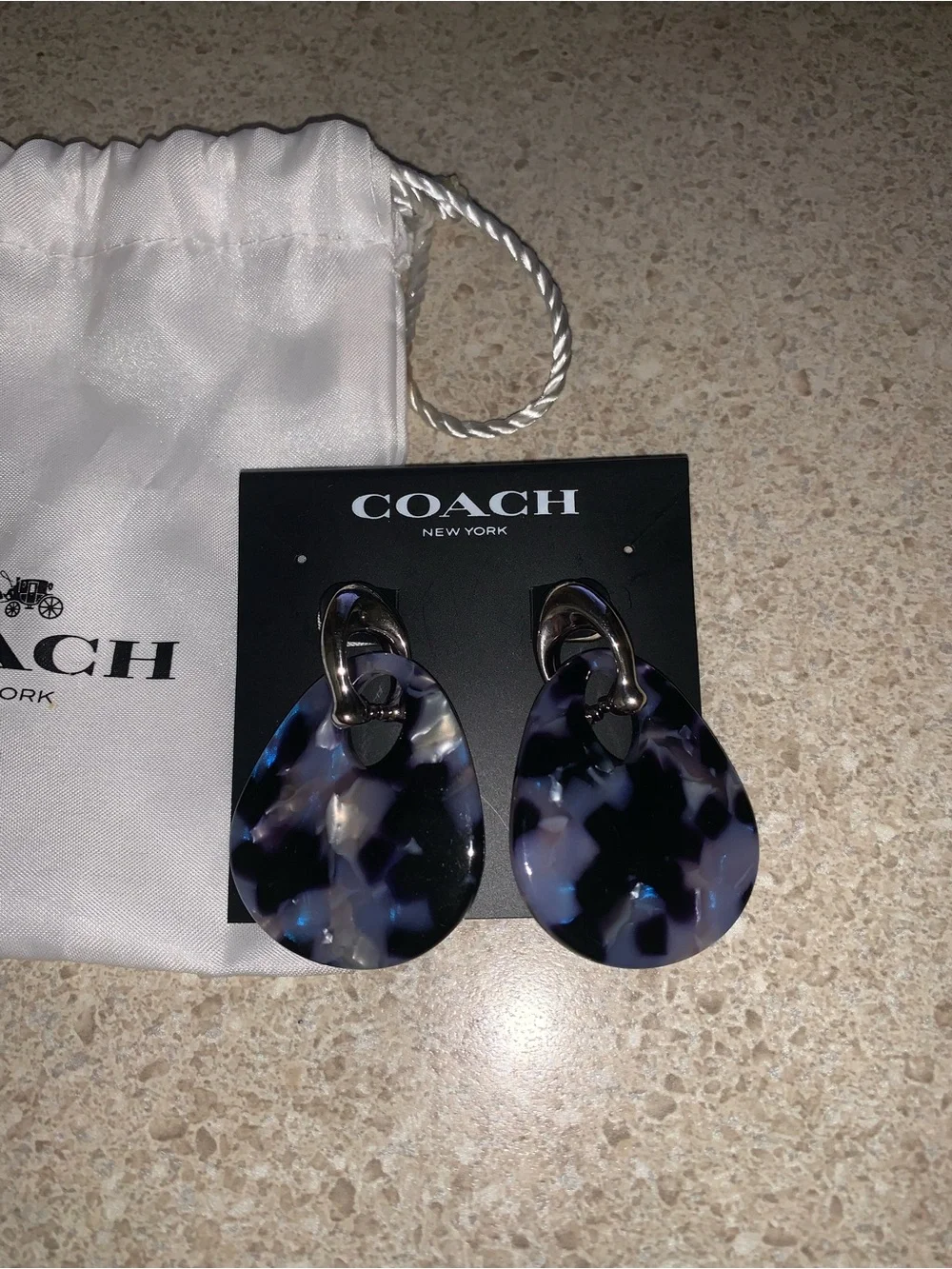 Coach Blue Tortoiseshell Drop Earrings - Picture 2 of 3